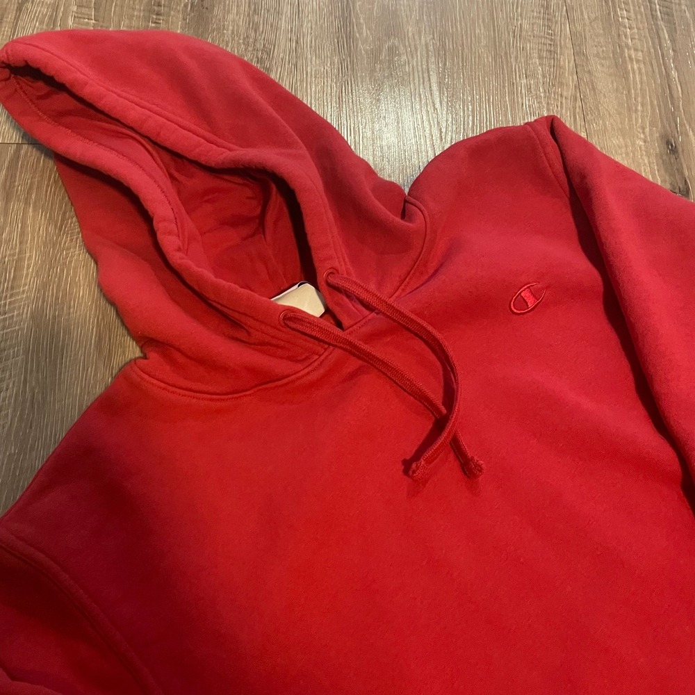 Champion Mens Hoodie Size Large Red Cotton Blend Fleece Pullover Sweatshirt L